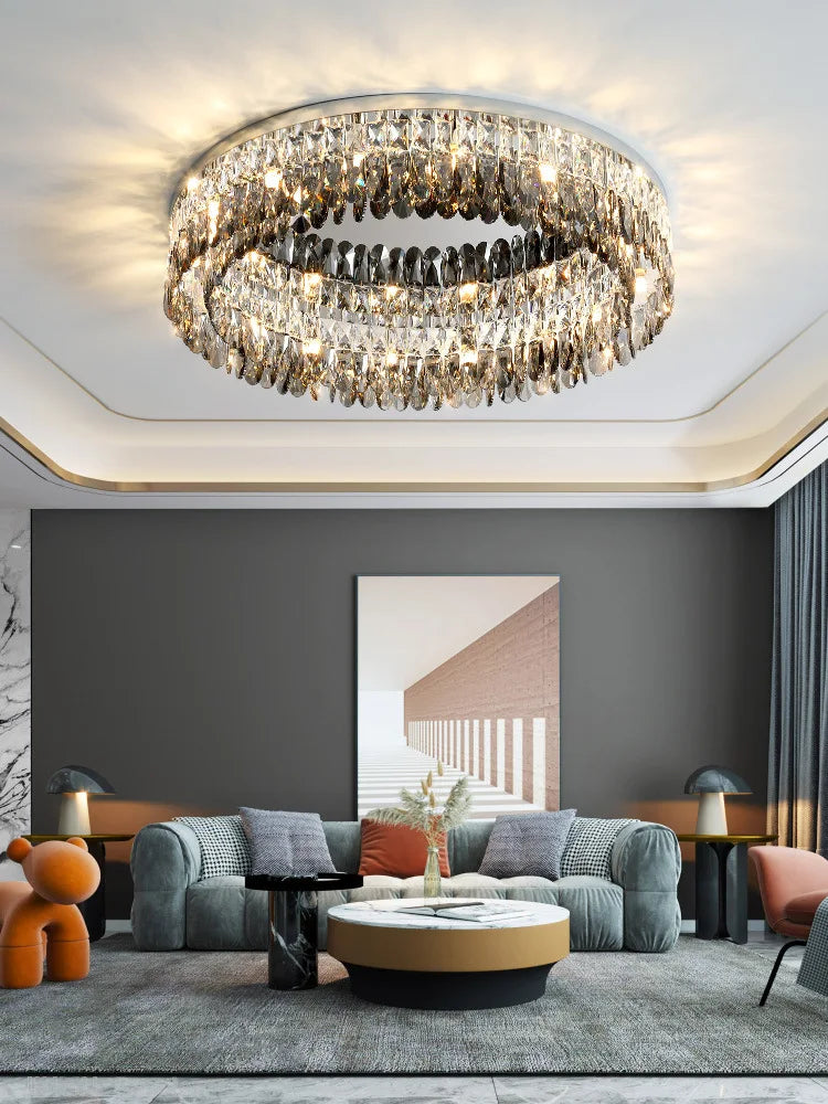 Afralia™ Crystal Chrome Ceiling Lamp - Simple Modern Nordic Living Room Dining Bedroom Lighting