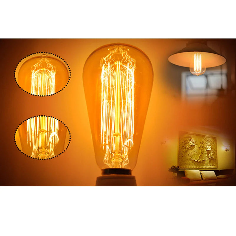 Afralia™ ST64 E27 Vintage Edison Bulb Tungsten Filament Retro Light Bulb 40W 60W