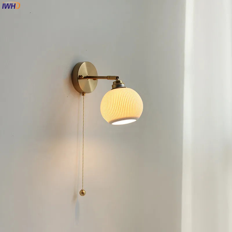 Afralia™ Copper LED Wall Light with Pull Chain Switch for Bathroom Mirror Stair Lights