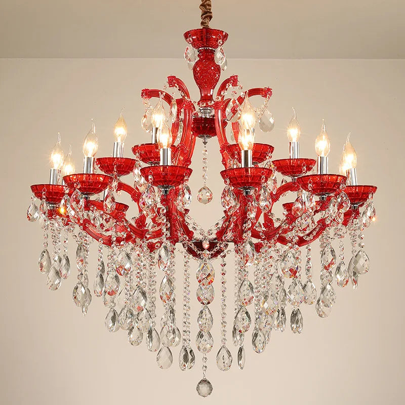 Afralia™ Modern Iron Crystal Glass Chandelier Blue Red Art Deco Lighting