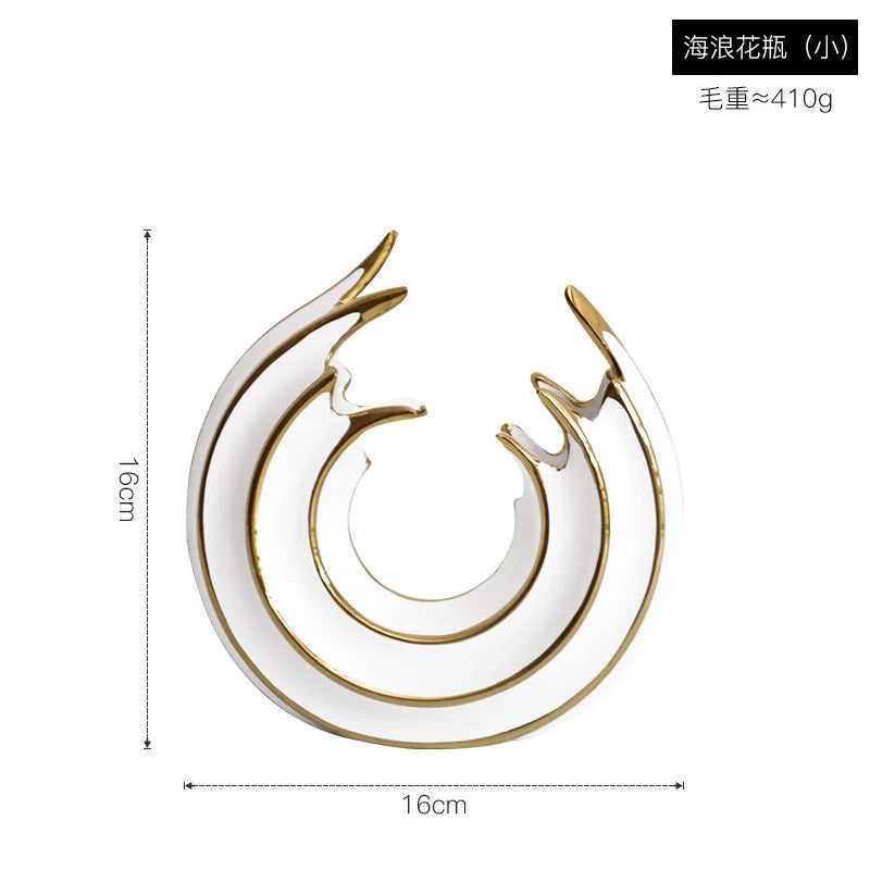 Afralia™ White Gold Ceramic Vase for Home Office Decor