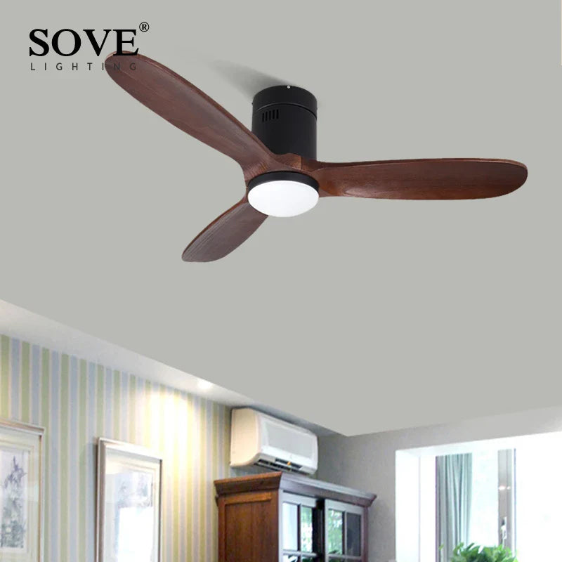 Afralia™ 48" Brown Wood Ceiling Fan with Light, Remote Control, Vintage Retro Style