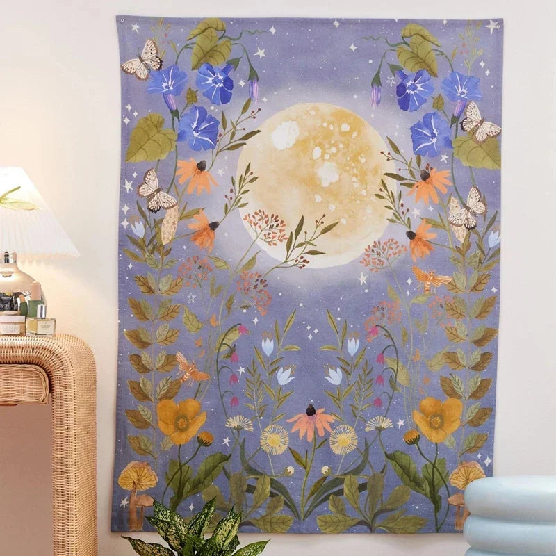 Psychedelic Moon & Starry Sky Tapestry by Afralia™ - Room & Dorm Decor Art