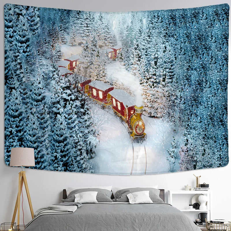 Snow Scene Oil Painting Tapestry Wall Hanging for Home Decor by Afralia™