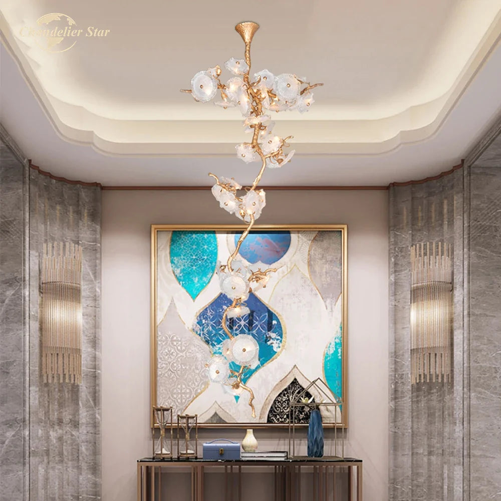 Afralia™ Branch Glass Chandelier LED Lights for Living Room Dining Staircase Villa