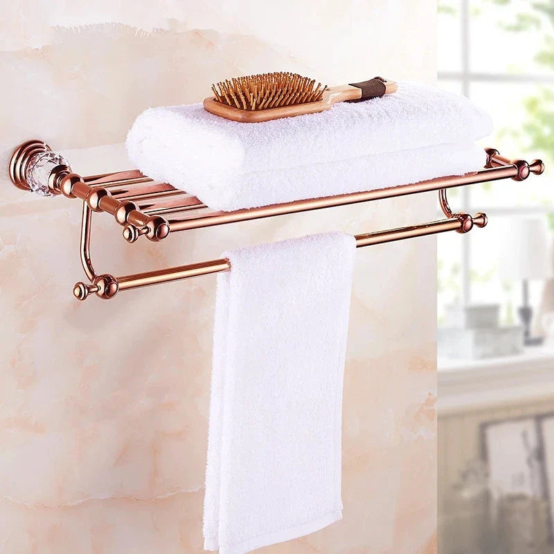Afralia™ Rose Gold Bathroom Accessories Set: Towel Rack, Paper Holder, Toilet Brush Holder, Hooks