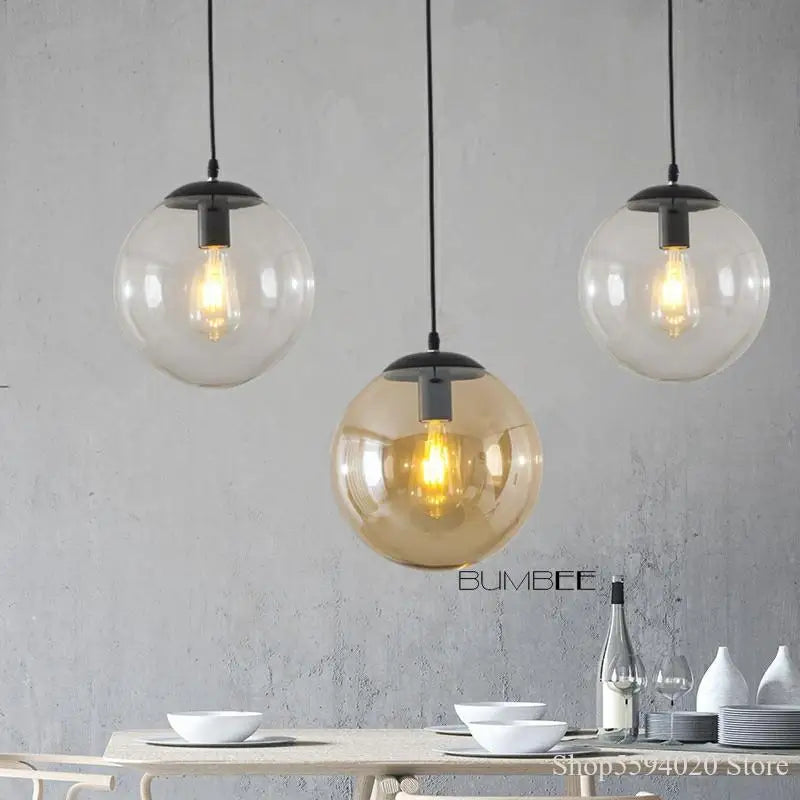 Afralia™ Nordic Glass Ball Pendant Lights Retro Loft Industrial Hanging Lamp