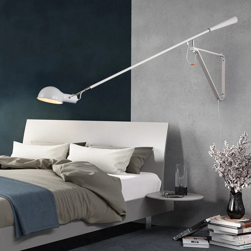 Afralia™ Swing Arm Wall Lamp Modern White Black Bedroom Sconce Art Deco Light