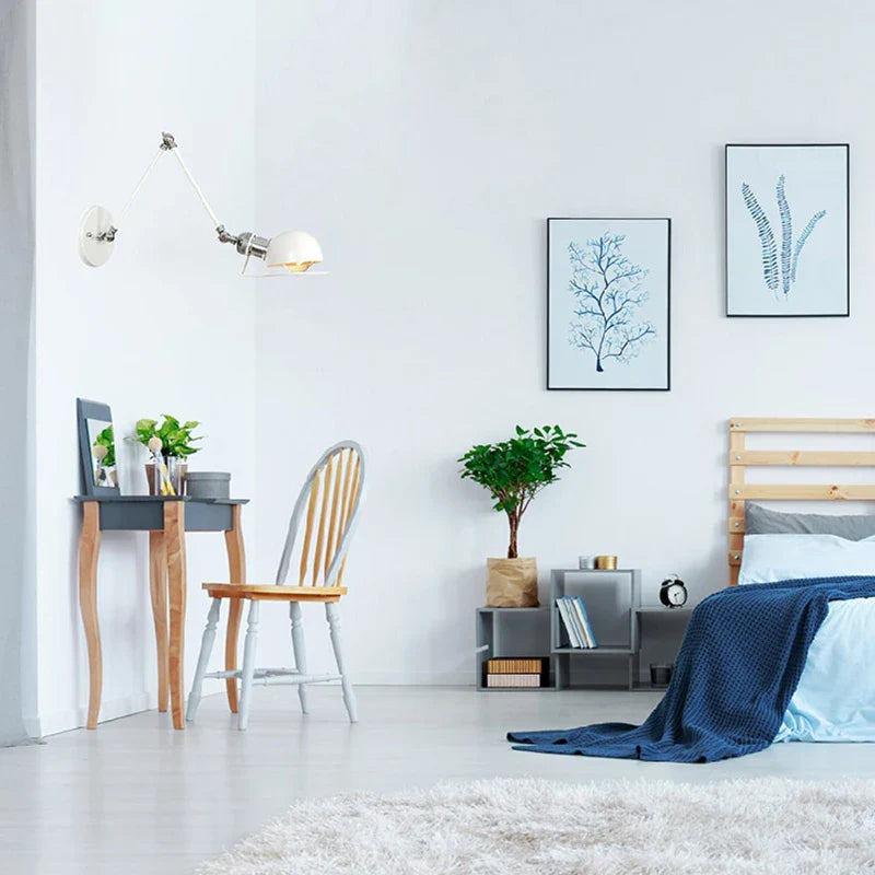 Afralia™ Swing Arm LED Wall Lamp Adjustable White Black Bedside Study Loft Vintage Reading Light