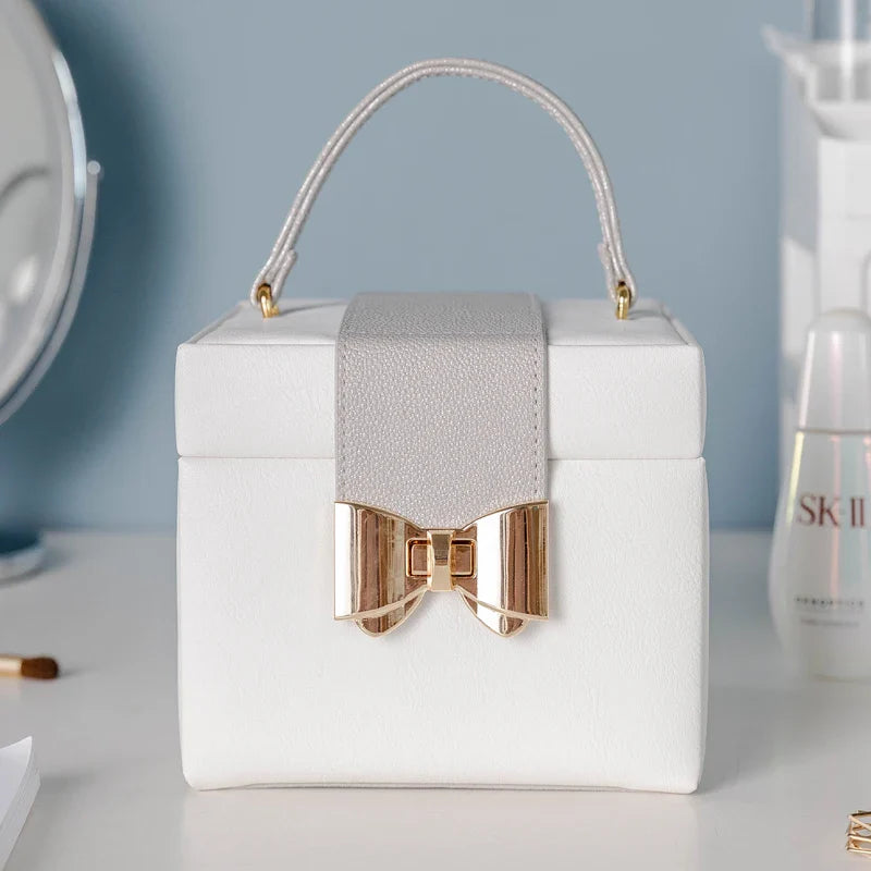 Afralia™ White PU Three-Layer Jewelry Box for Women: Watch, Bangles, Necklaces, Rings, Display Organizer