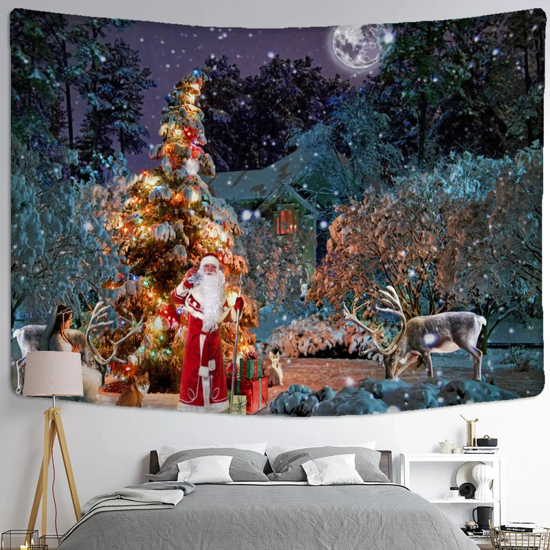 Snow Scene Oil Painting Tapestry Wall Hanging for Home Decor by Afralia™