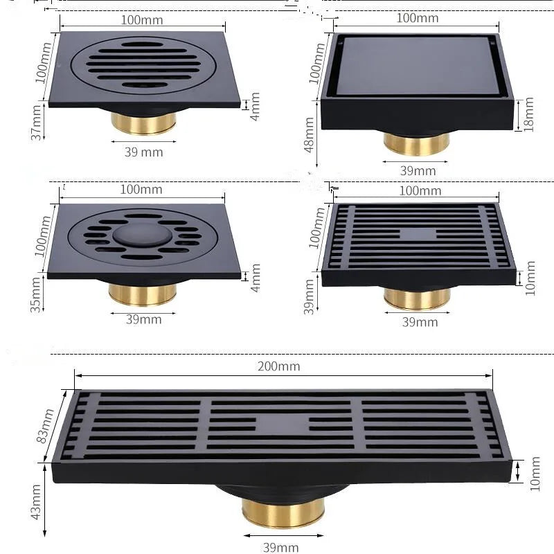 Afralia™ Square Black Stainless Steel Shower Floor Drain Strainer 10x10cm
