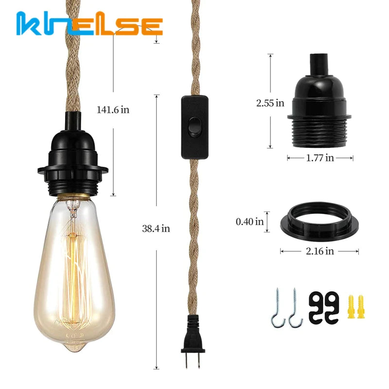 Afralia™ Vintage Hemp Rope LED Pendant Light Retro E27 Industrial Cafe Kitchen Lamps