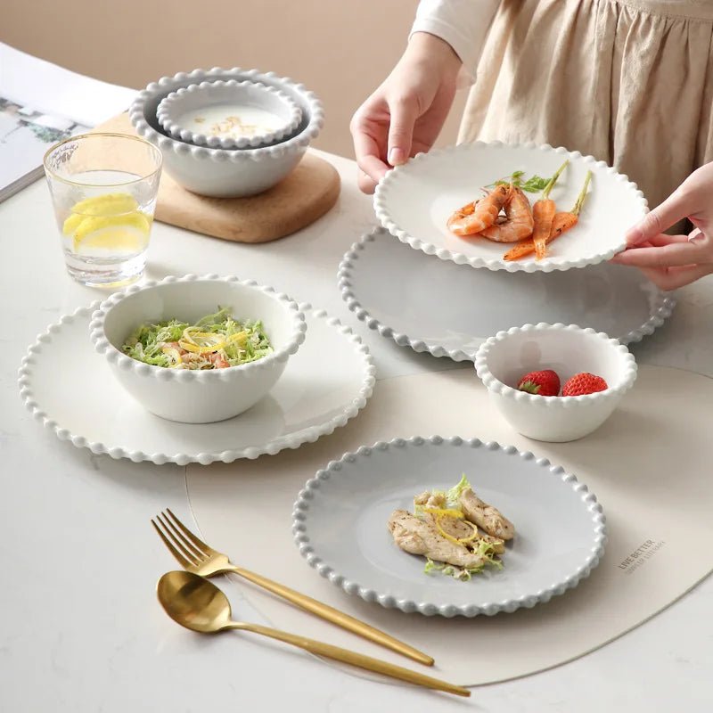 Afralia™ Heart Shaped Pearl Dinner Plate Set - Elegant Porcelain Tableware for Salad, Soup, Steak