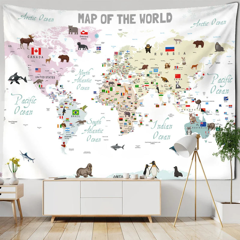 Afralia™ Retro Cartoon Map Psychedelic Wall Hanging for Children's Room Decor