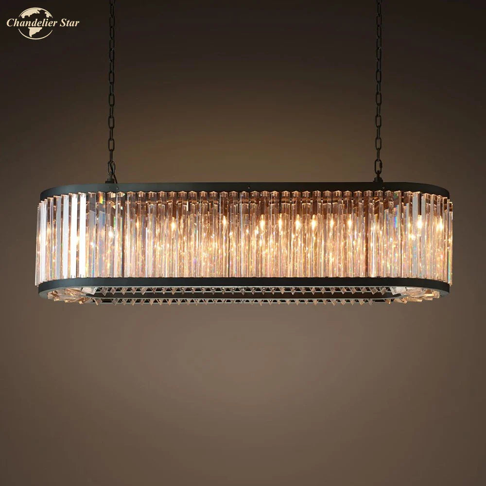 Afralia™ Modern LED Oval Crystal Chandelier Black Pendant Light for Kitchen Island Dining Room