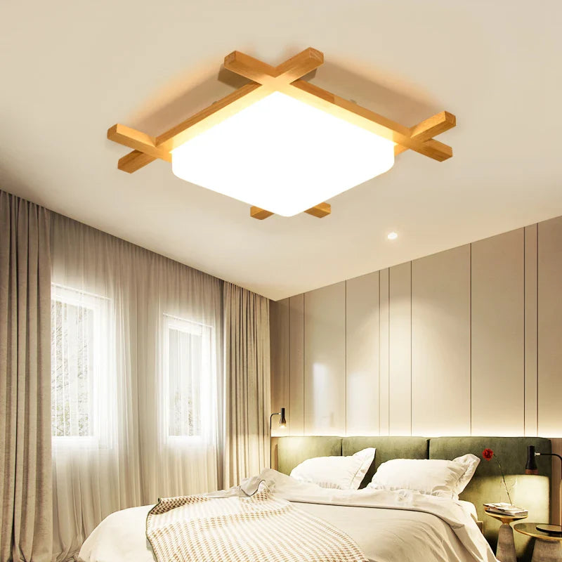 Afralia™ Wood Lampshades Flush Mount Ceiling Light for Living Room Bedroom