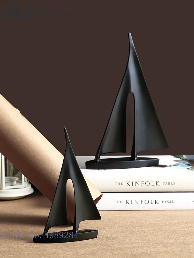 Afralia™ Abstract Resin Sailboat Ferry Triangle Ornament - Golden Home Decor Craft