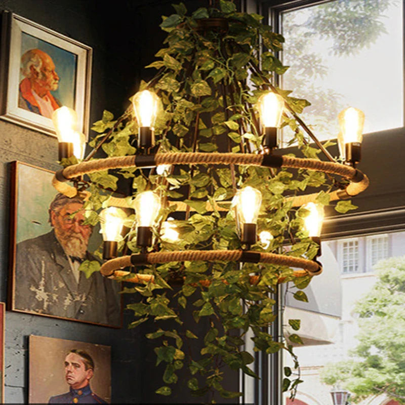 Afralia™ Multi Head Green Leaf Chandelier for Bar, Tea Shop, Corridor Lighting - Decorative Lamp