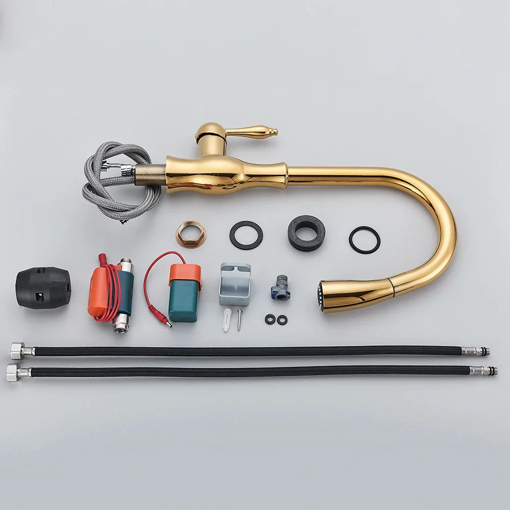 Afralia™ Gold Sensor Kitchen Faucet Pull Out Touch Control Mixer Tap Sink Crane