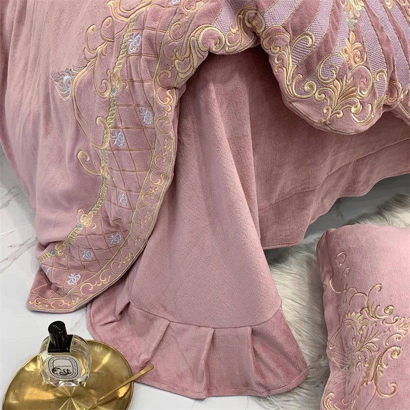 Afralia™ Luxury Velvet Embroidered Bedding Set with Plush Quilt Cover & Bed Sheet