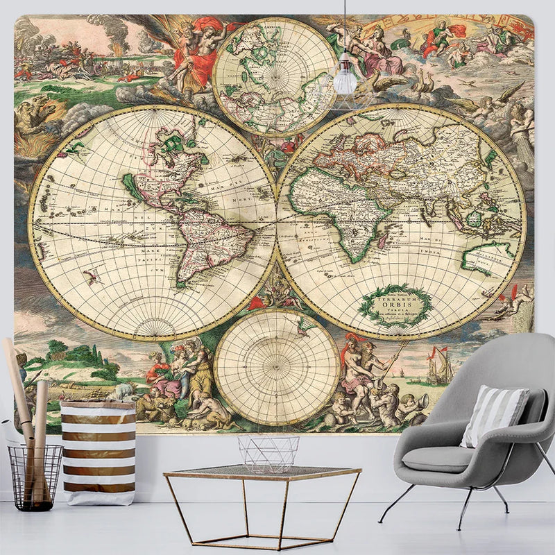 Afralia™ Medieval Map Bohemian Tapestry Wall Hanging for Home Decor