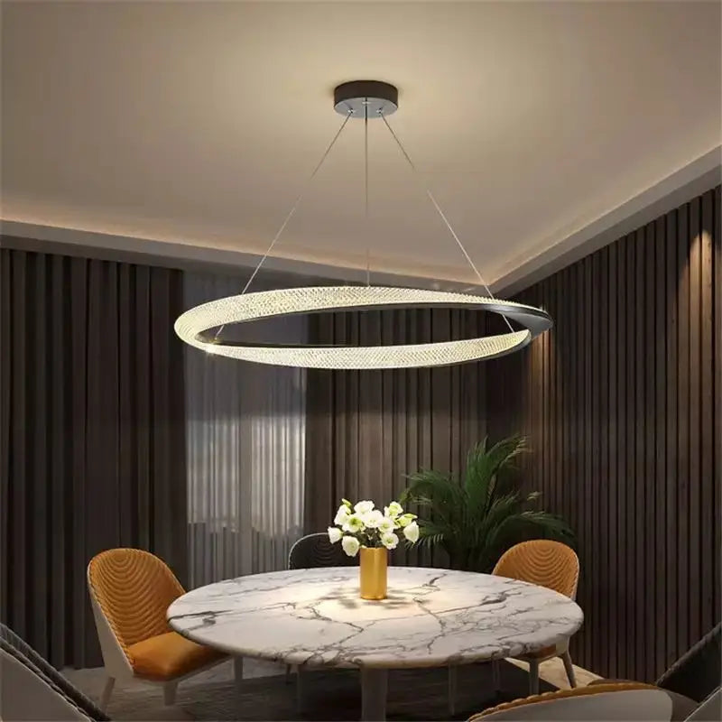 Afralia™ Black Circle Chrome Chandelier for Indoor Living Room Bedroom Kitchen Loft Office Hall