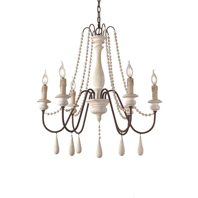 Afralia™ White Wooden Beads Chandelier: Elegant Retro Foyer Lighting for Loft Decor