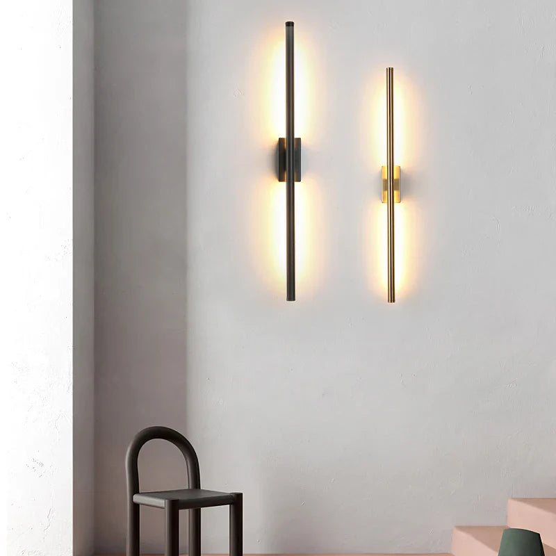 Afralia™ LED Metal Tube Wall Lamp Modern Black Gold Decor Sconce for Bedroom Foyer Bathroom