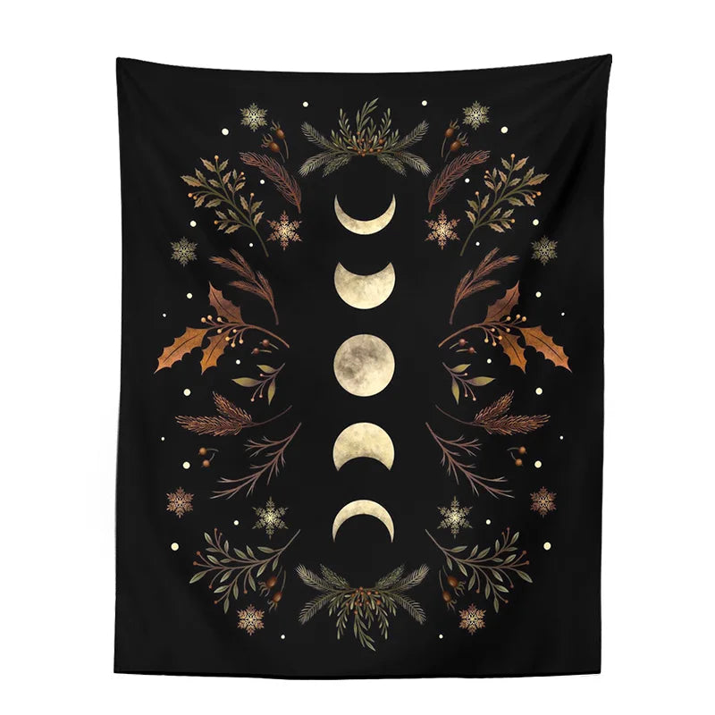 Afralia™ Moon Phase Boho Wall Tapestry: Black Psychedelic Carpet for Home Decor