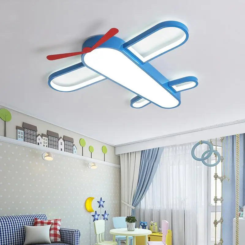 Afralia™ Blue Airplane LED Child Chandelier for Kids Room, Modern Bedroom Lighting Fixture