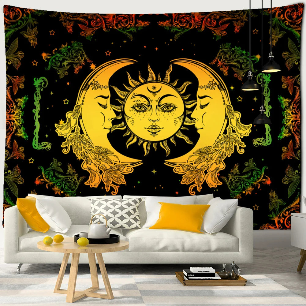Afralia™ Sun Moon Universe Tapestry: Colorful Hippie Wall Hanging for Home Decor