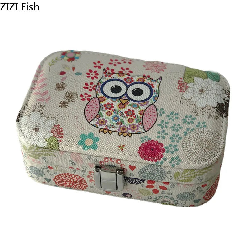 Afralia™ Owl Makeup Box with Mirror & Jewelry Organizer