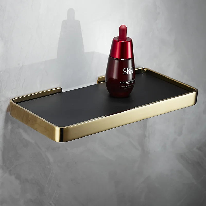 Afralia™ Brushed Gold Bathroom Corner Shelf Wall-Mounted Storage Organizer