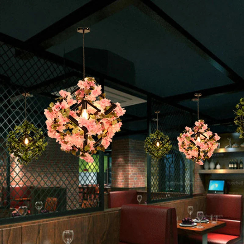 Afralia™ Green Plants Cherry Blossoms Chandelier, Elegant Pendant Lamp for Bar and Restaurant