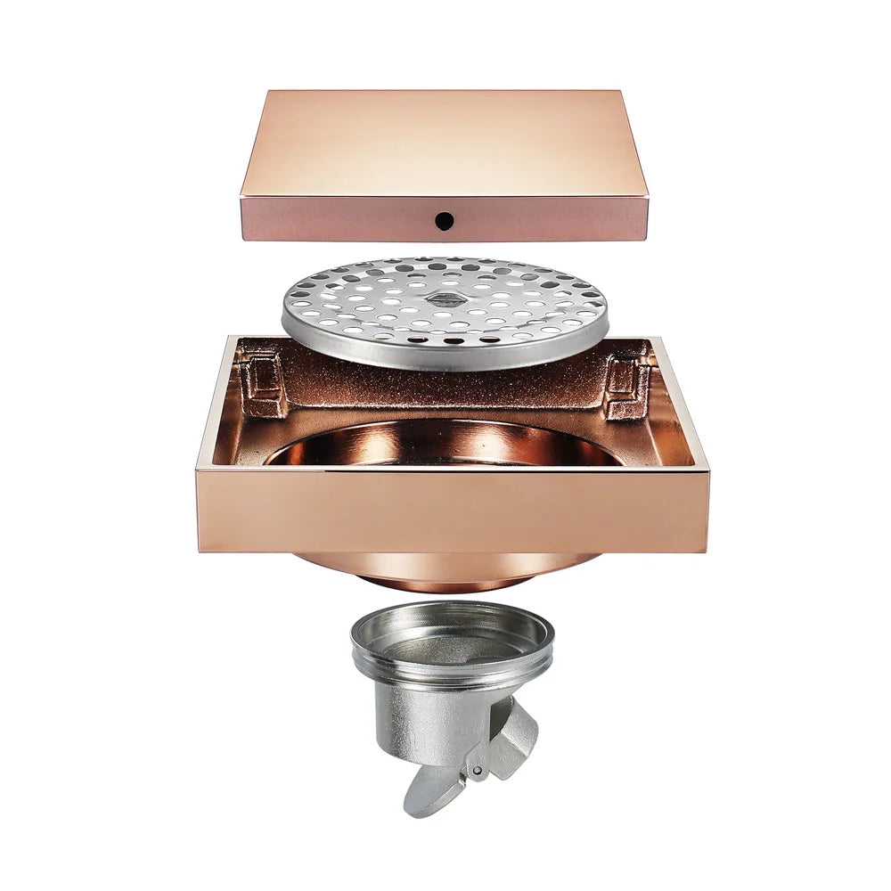 Afralia™ Rose Gold Shower Floor Drain 304 SUS 10cmx10cm Deodorant Conceal Strainer Cover