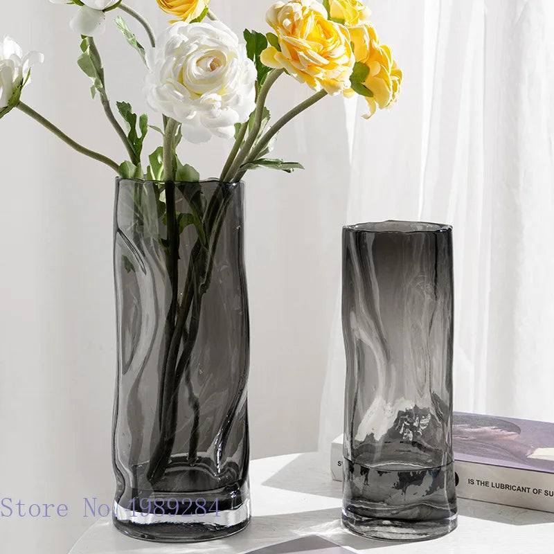 Afralia™ Fold Lines Glass Vase for Hydroponic Flower Arrangement and Home Decoration