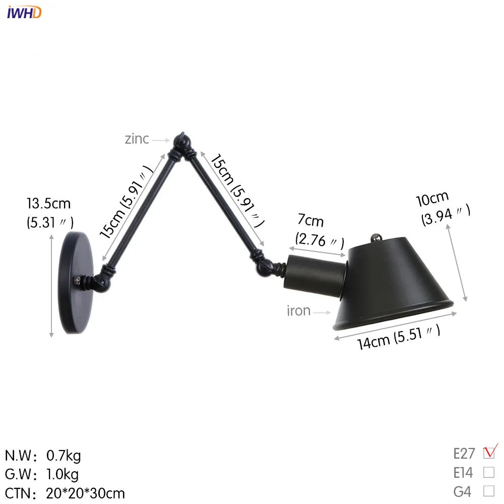 Afralia™ Black Single Swing Arm Wall Light Industrial Vintage Sconce LED Wall Lamp