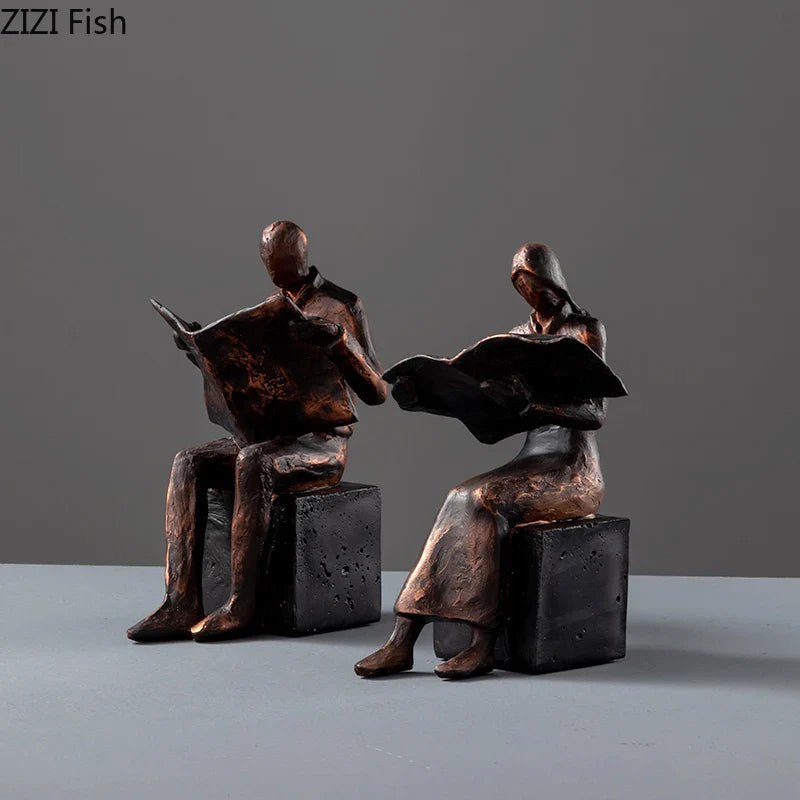Afralia™ Abstract Figure Sculpture Bookend Resin Statue Desk Decoration Bookshelf Statuette