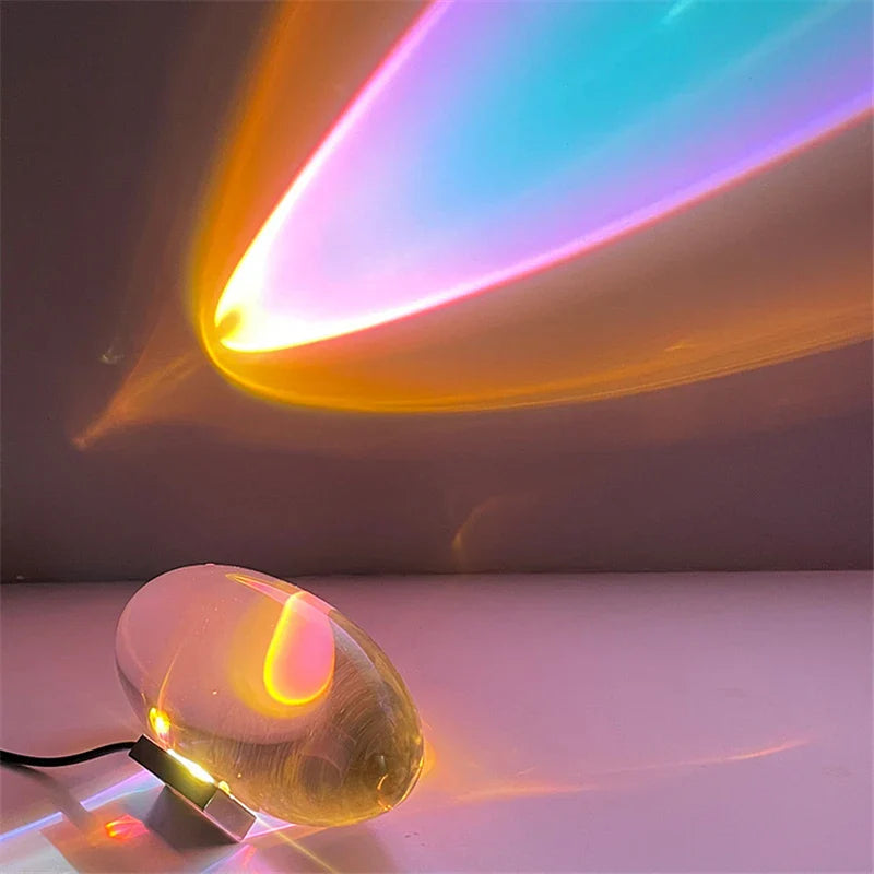 Afralia™ Rainbow Projection LED Table Lamp: Modern Angel Eyes Clear Glass for Bedroom & Living Room