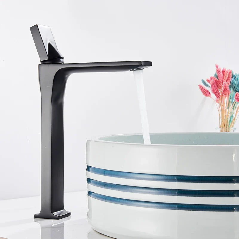 Afralia™ Matte Black Bathroom Basin Faucet Hot Cold Mixer Tap Chrome Brass Sink Crane