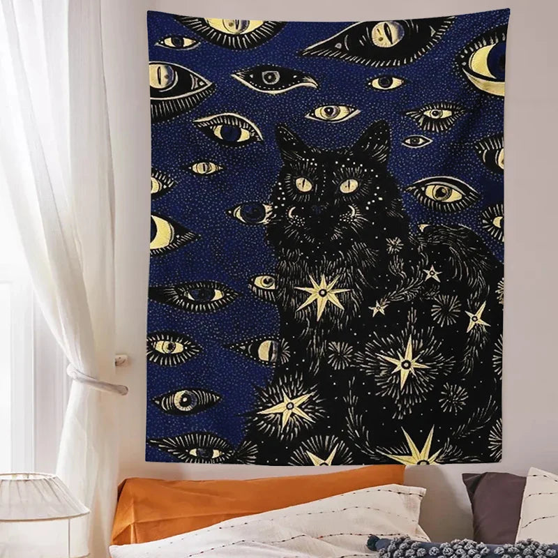 Cat Coven Witchcraft Tapestry by Afralia™ - Bohemian Wall Art for Aesthetic Room Decor