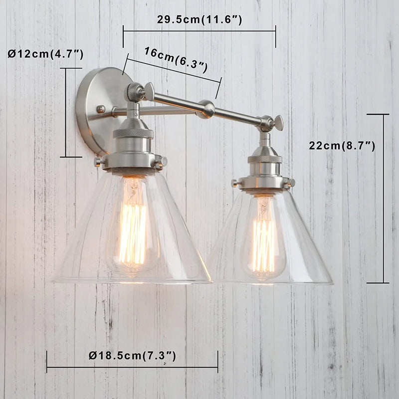 Afralia™ Funnel Glass Metal Wall Light Double Heads Sconce Lamp Fixtures