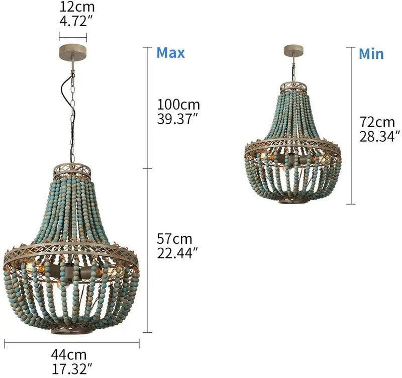 Afralia™ Blue Wood Beads Ceiling Chandelier Pendant Lamps