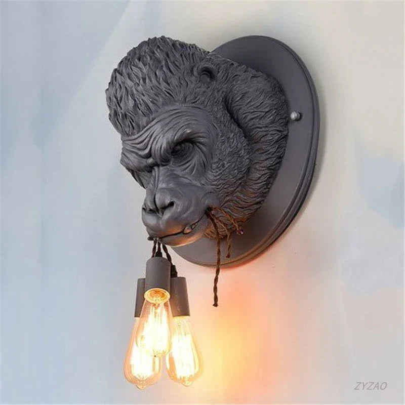 Afralia™ Gorilla Resin Wall Sconce Retro Bedside Lamp Luminaire
