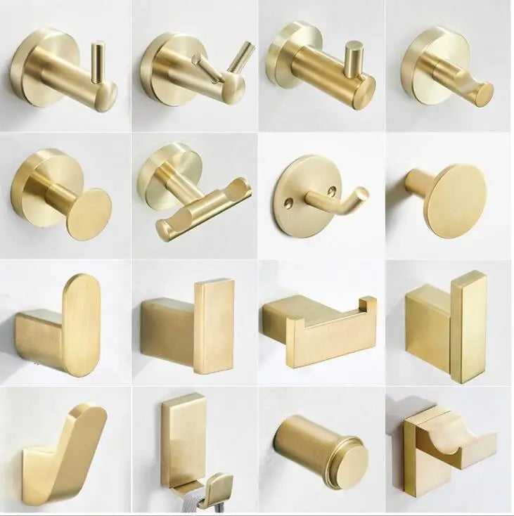 Afralia™ Brushed Gold Stainless Steel Robe Hook Wall Mounted Bathroom Hardware Hanger