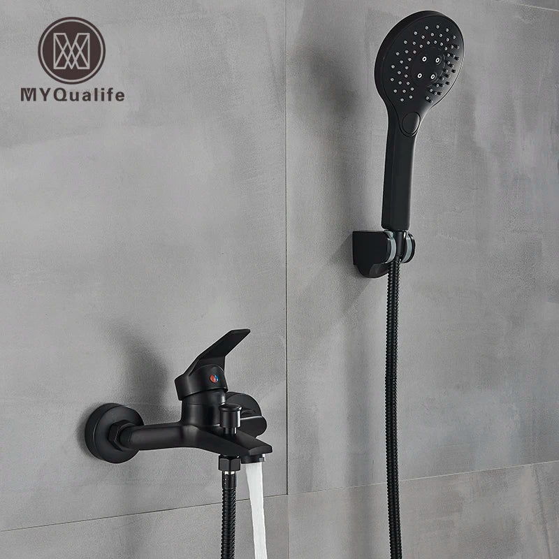 Afralia™ Matte Black 2-Function Wall Mount Bathtub & Shower Faucet