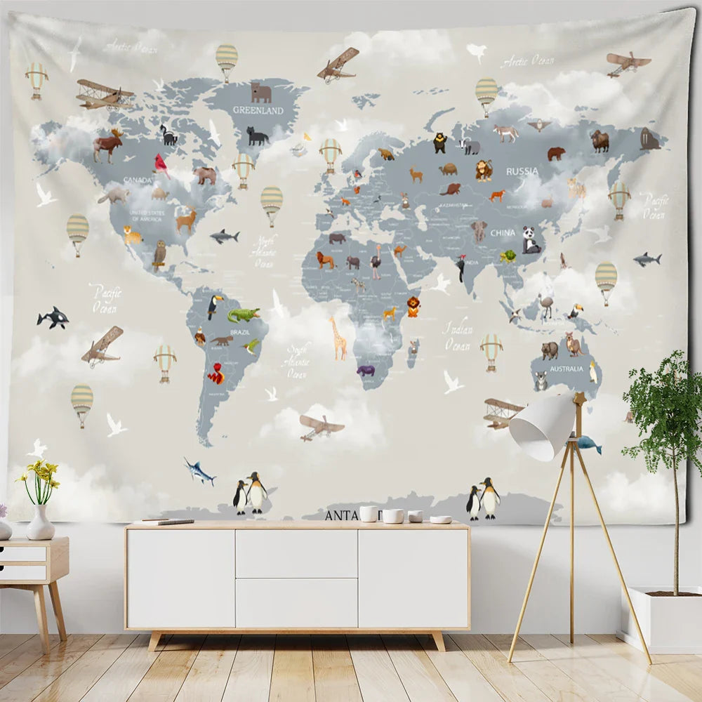 Afralia™ Retro Cartoon Map Psychedelic Wall Hanging for Children's Room Decor
