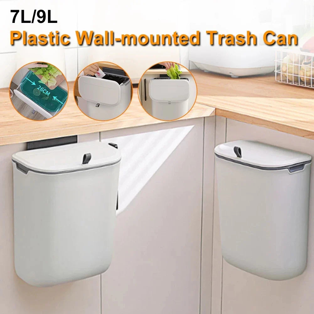 Afralia™ Kitchen Wall-Mounted Waste Bin with Lid - Cabinet Door Hanging Garbage Can