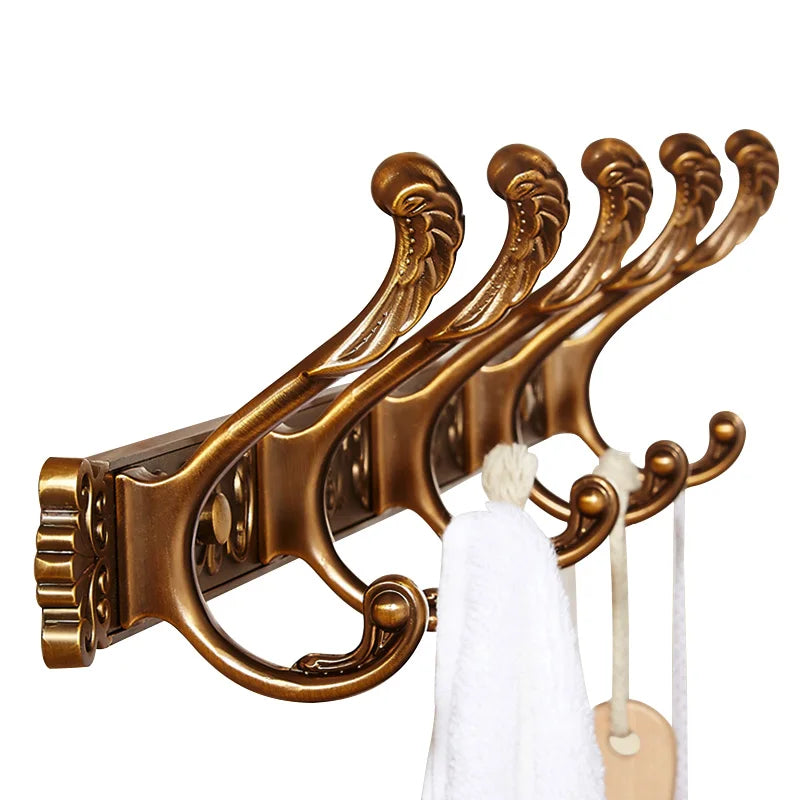 Afralia™ Antique Bronze Carved Robe Hook Towel Hanger for Bathroom and Kitchen